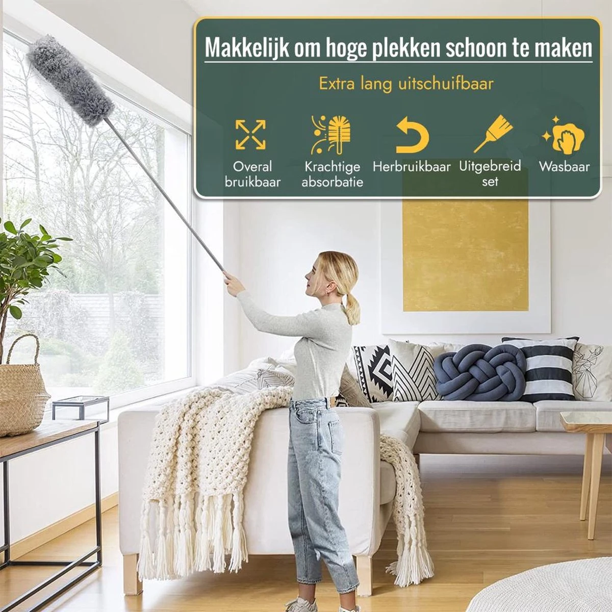 Livv Goods Telescopische Plumeau Set Met Telescoopsteel - 5 In 1 - Tot 250 Cm Uitschuifbaar - Duster - Stoffer - Afbeelding 5