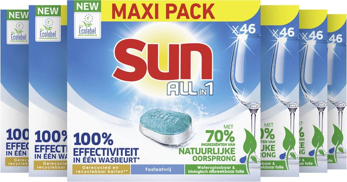 SUNĀ® Sun All-in 1 Normaal Vaatwastabletten - 276 Tabletten - Voordeelverpakking - Afbeelding 3