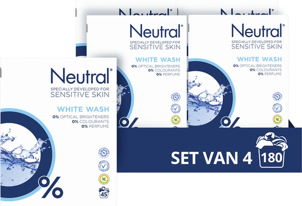 Neutral Waspoeder Wit Parfumvrij - 4x45 Wasbeurten - Voordeelverpakking