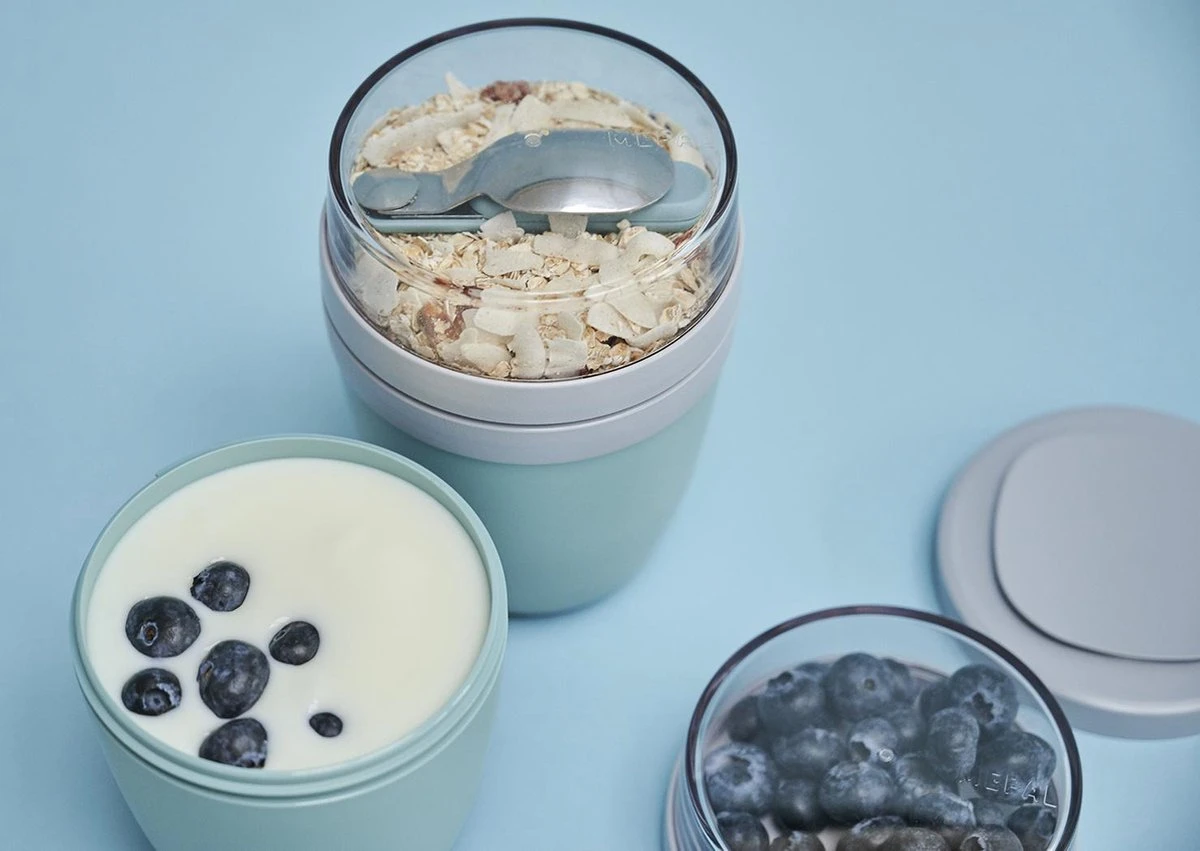 Mepal - Lunchpot + Vouwlepel Ellipse - Nordic Denim - Yoghurtbeker Met Lepel - Muesli Beker To Go - Geschikt Voor Vriezer, Magnetron En Vaatwasser. - Afbeelding 2