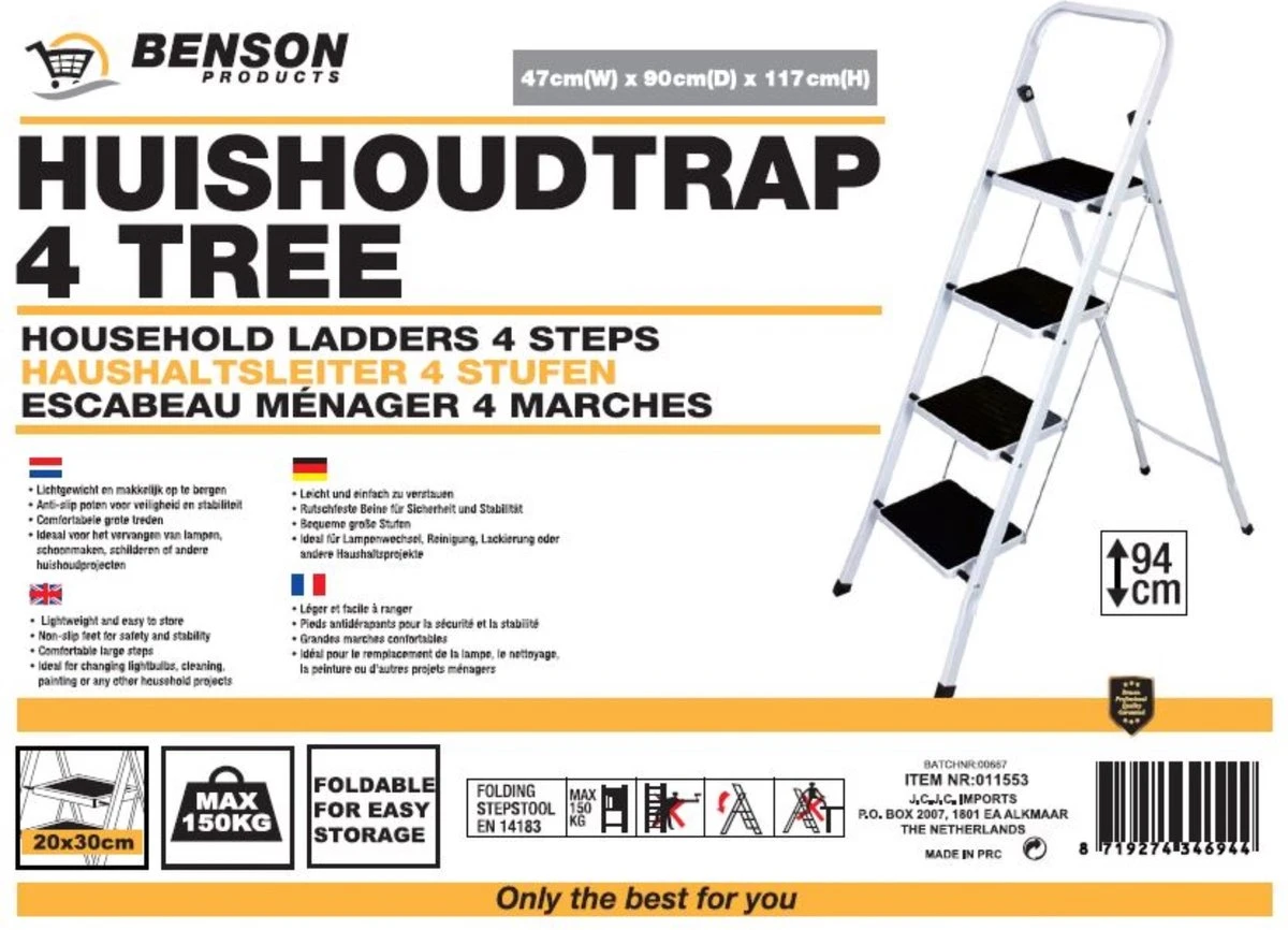 Benson Huishoudtrap 4 Treden - Anti Slip - Afbeelding 6
